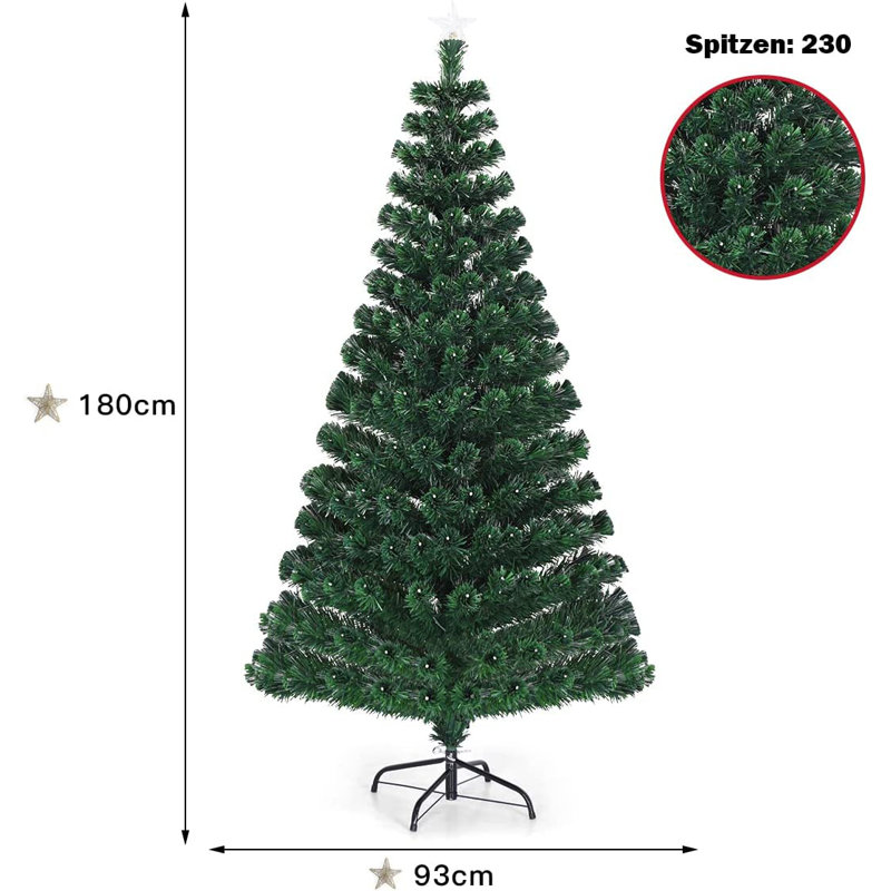 Artificial Christmas Tree Green with LED Lights, 180cm H