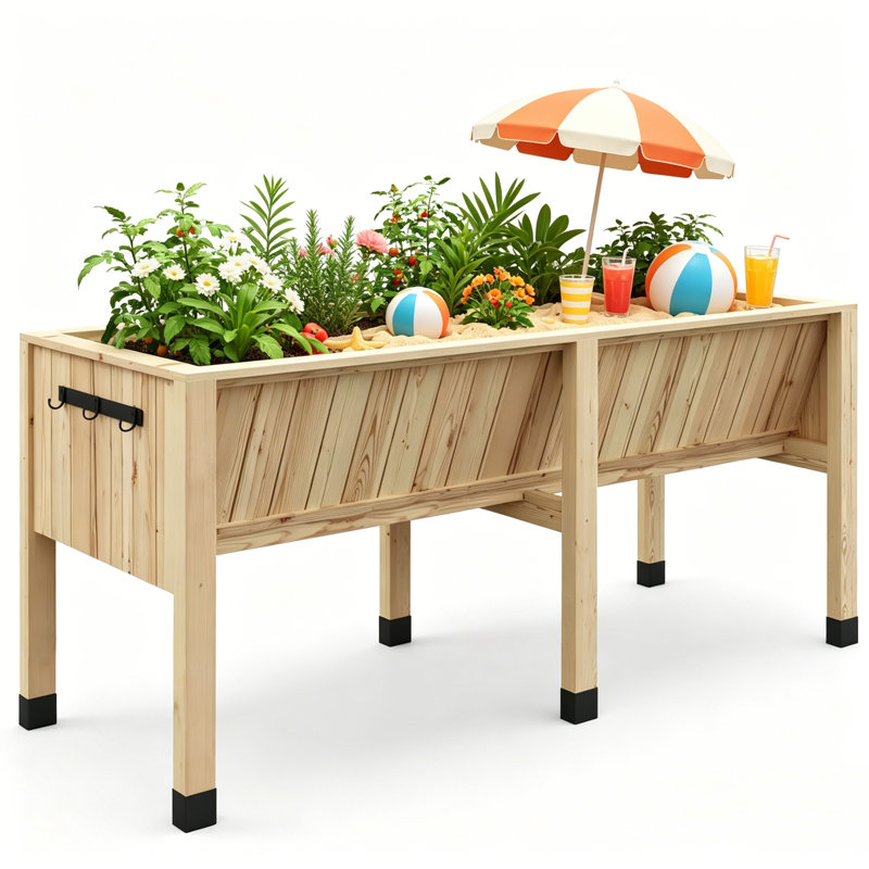 Wood Raised Garden Bed, Tan