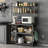 Kitchen Bakers Rack With 3 Wire Baskets And Power Outlets, Microwave Shelf Rack, Gray