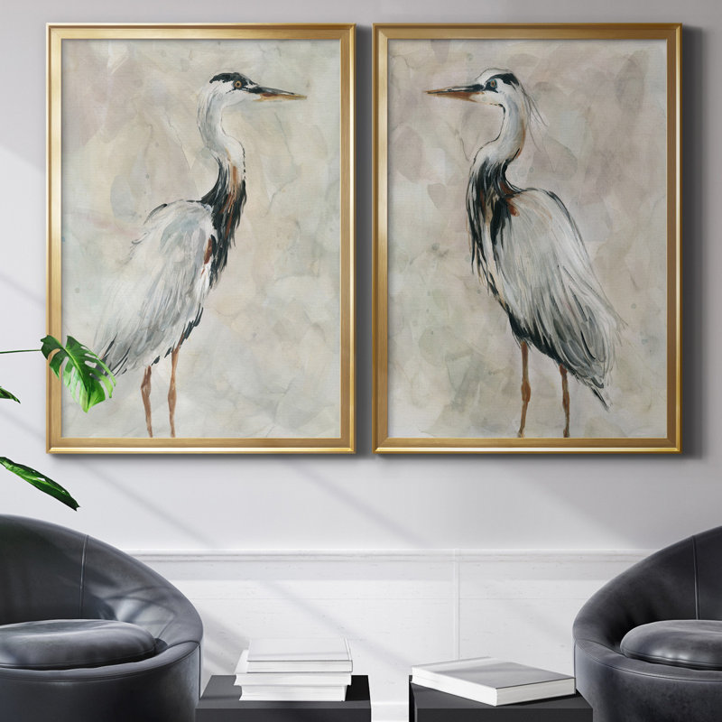 Crane at Dusk I - ensemble de 2 reproductions, Toile encadrée, H 30,5 po x l 85 po x P 1,5 po, Doré