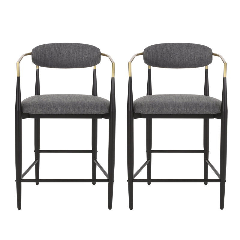 Amen Upholstered Bar Stools, Fabric Charcoal/Black Base, Counter Stool (25." Seat Height)