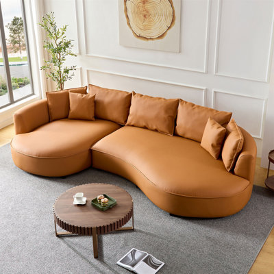 Modern Sectional Curved Sofa Couch For Living Room,Upholstered 5-Seat Sofa Couch Eco-Leather Couch Set For Apartment Office