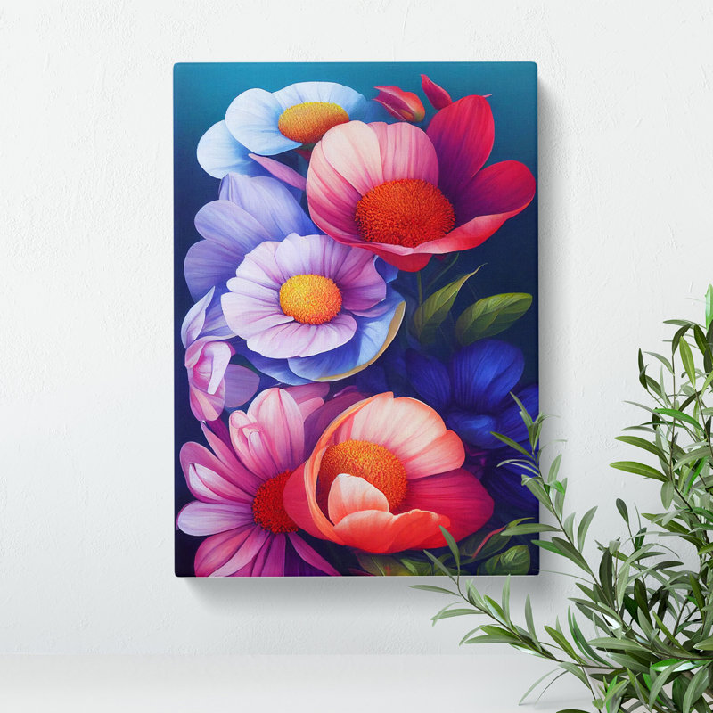 Colourful Flowers No.6 - Print, Wrapped Canvas, 50cm H x 35cm W x 3cm D, No Matte