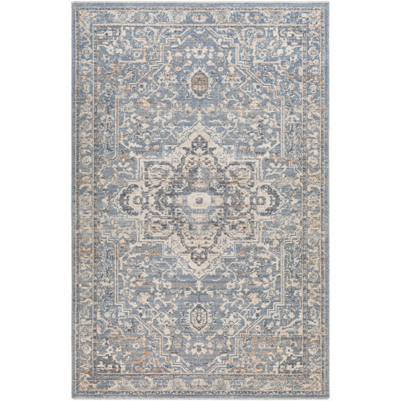 Tapis oriental bleu / beige, Rond 7 pi 8 po