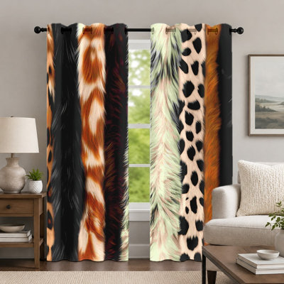2Pcs Leopard and Animal Fur Pattern Curtains, Wild Style Curtain, Decorative Safari Print Texture Art Grommet Drapes, Window Treatment for Bedroom Living Room Decor