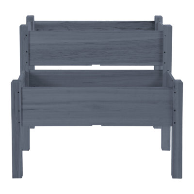 34"X34"X28" 2 Wood Garden Planter, For Backyard Patio, Grow Veggies Herbs Flowers, Gray Raised 2,