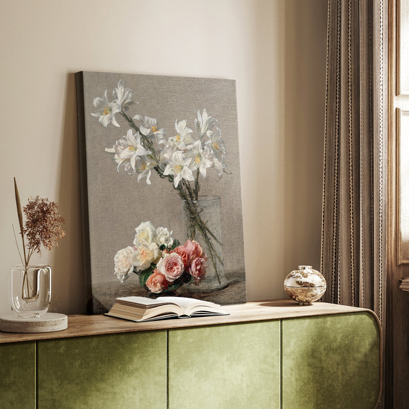 Roses et lys rétro - galerie Cavas sur mesure, H 36 po x l 24 po