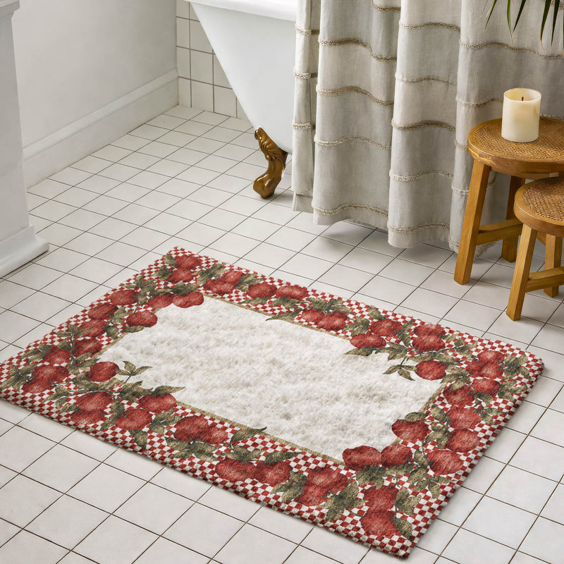Premium Machine Washable Dream Shag ADS164 Apple Border Rug, 1'8" x 2'6"