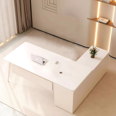 Luxury White Sintered Stone Desk/Office Desk with Storage Cabinets