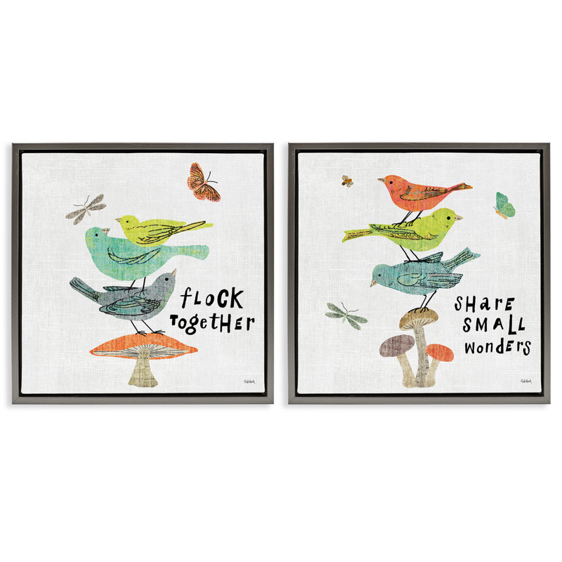 Ensemble de 2 toiles flottantes Flock Together, Cadre flottant gris lustré, H 18 po x l 18 po