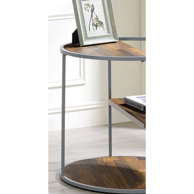 Table de bout à 1 demi-tablette unique de style industriel avec finition grise et noyer et trois tablettes avec structure thermolaquée - non incluse