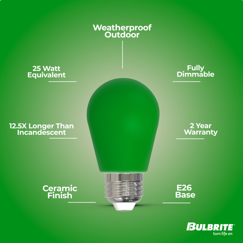 25-Watt Equivalent Ceramic S14 Weatherproof Outdoor E26 Medium Base LED Light Bulb, Green