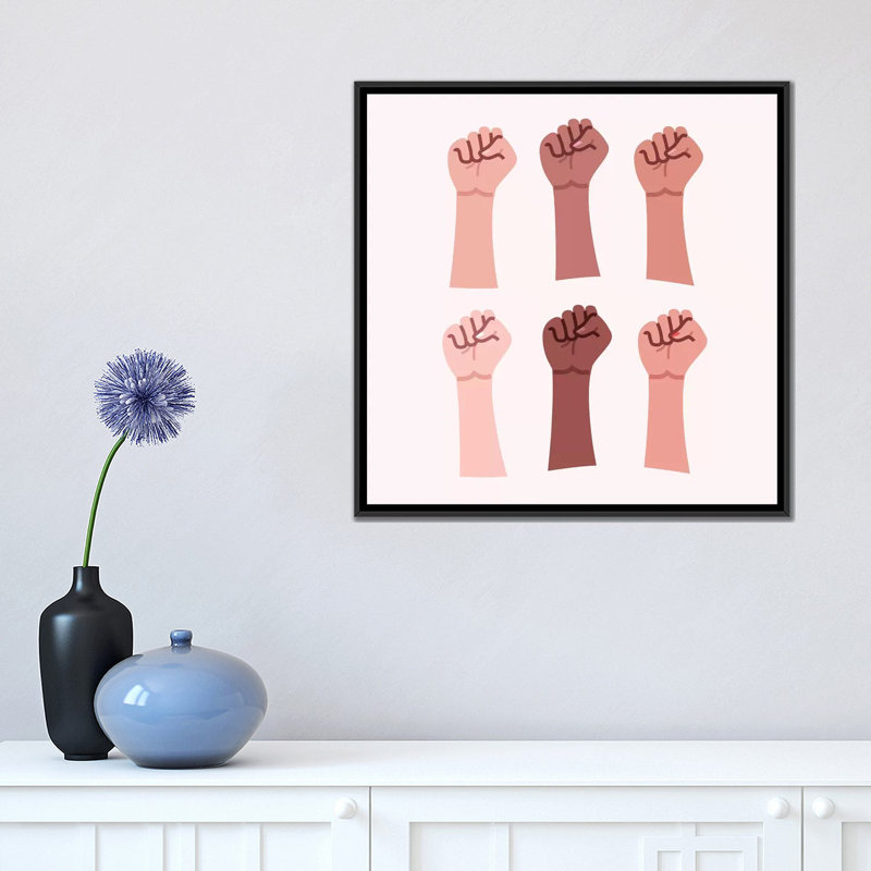 «Hands up» par Elad Shagrir - impression d'art graphique, 18" H x 18" W x 1.5" D, Aucun mat, Black Framed Canvas
