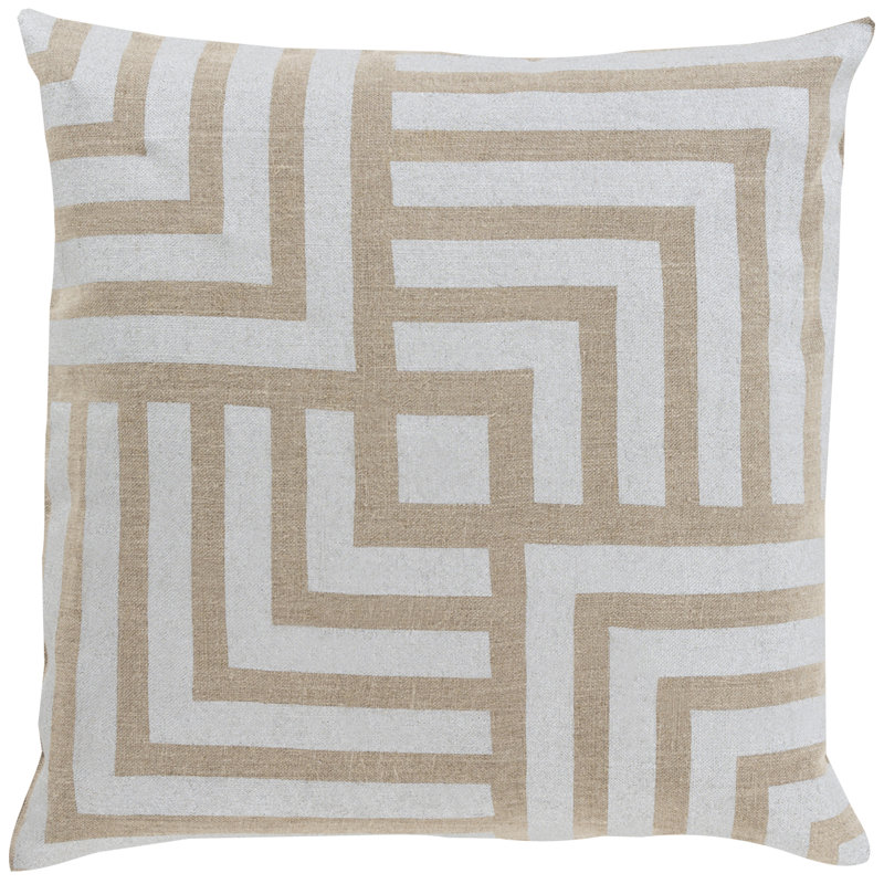 Geometric Pillow Cover, 18" H x 18" W x 4" D, Gold / Beige, Down