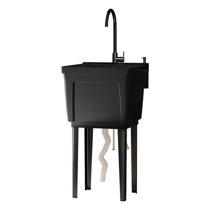 18 Gallon Black Freestanding Utility Sink With Stainless Faucet