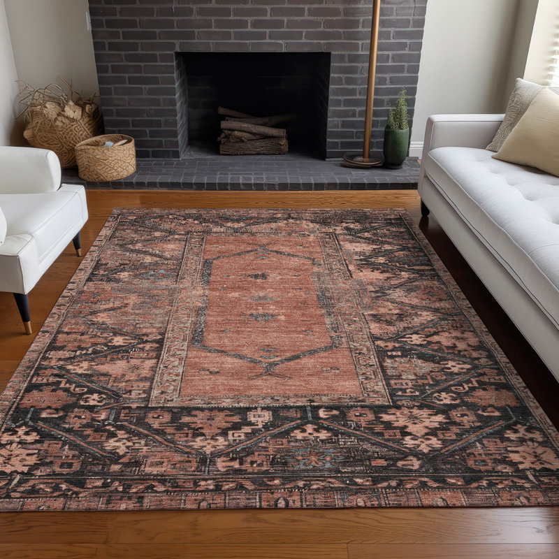 Tapis terre cuite lavable à la machine intérieur / extérieur Xhevrie, Rectangle 10 pi x 14 pi