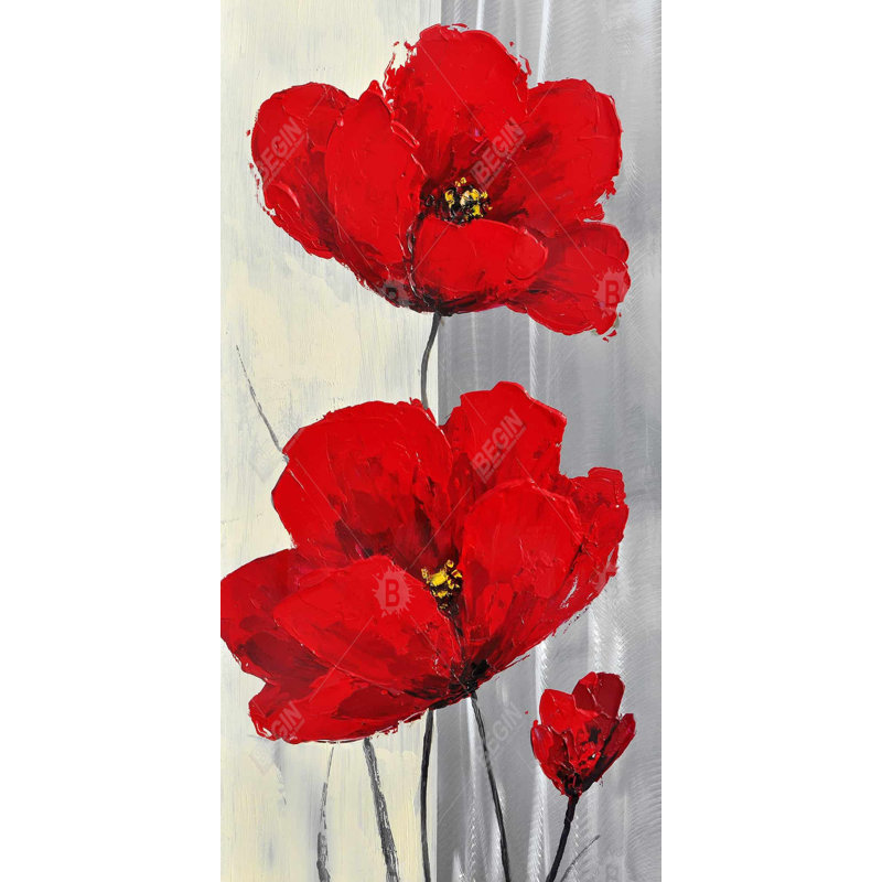 Fleurs rouges sur fond gris - Toile de bureau contemporaine