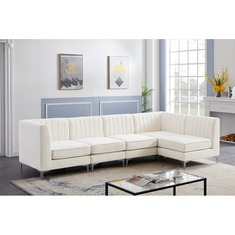Canapé modulaire en velours réversible de 119 po de largeur Enson, Velours crème