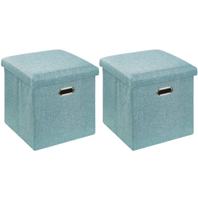 2 Pack 15 Inch Green Storage Ottoman Bench With Lid – Folding Coffee Table Ottoman, Upholstered Footrest With Hidden Storage For Living Room, Bedroom, Entryway, Dorm, Small Apartment