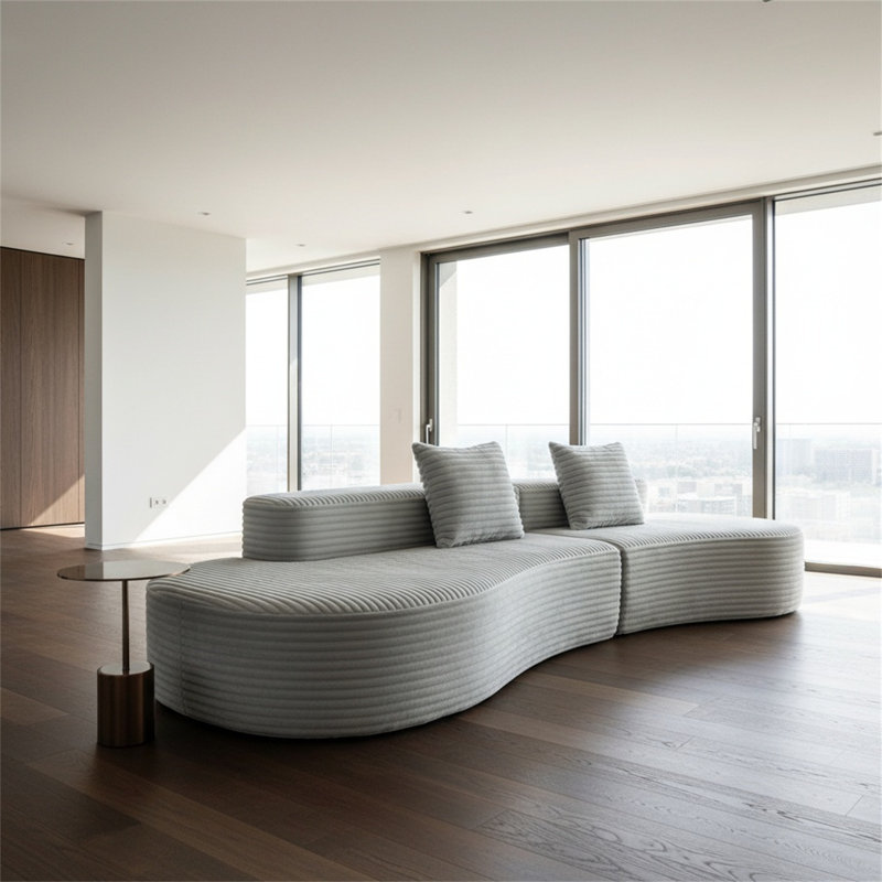 High-density Foam-filled Corduroy Sofa With Deep Seating, Featuring Decorative Throw Pillows. Ideal For Living Rooms, Apartments, Or Studios.