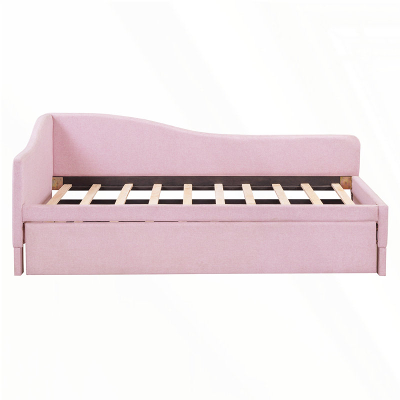 L-Shaped Upholstered Daybed With Pop Up Trundle, Rose