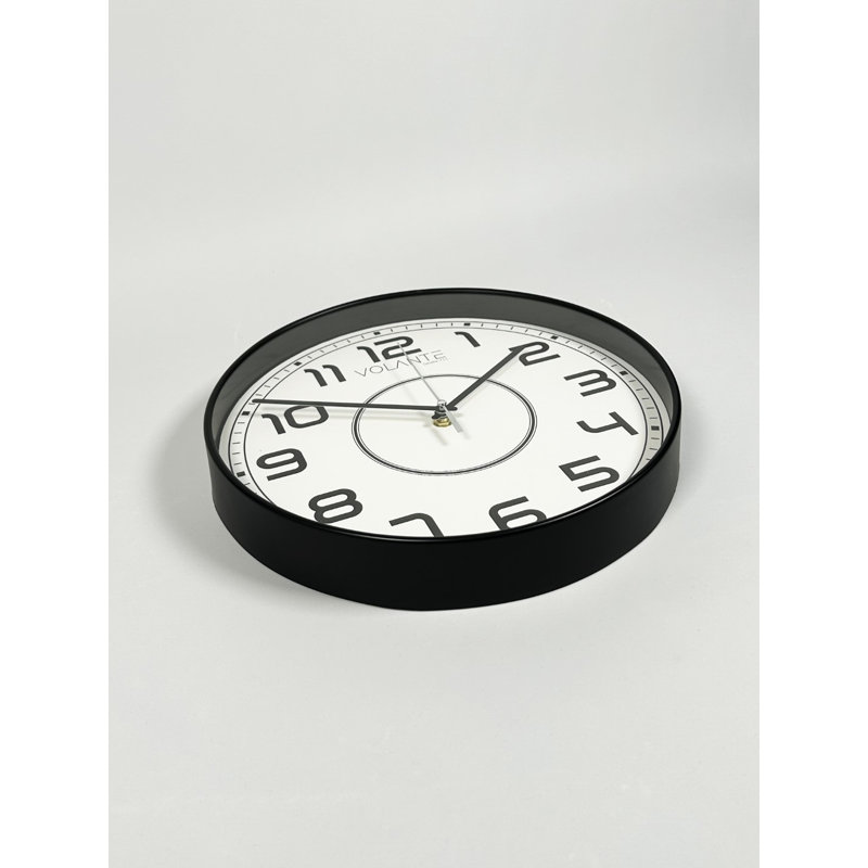 Elegant Decorative Wall Clock, 11.8 inches Diameter, Black Plastic Frame, Real Glass Cover, 1.8 inches Thick | Stylish and Functional Home Decor | Perfect for Living Room, Bedroom, and Office Spaces