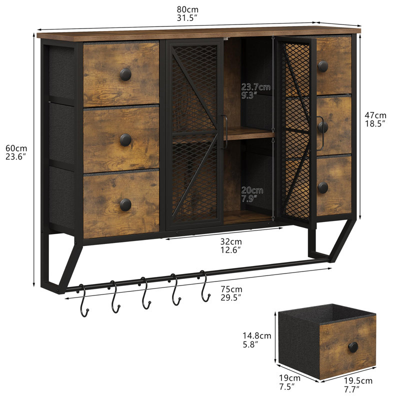 Bathroom Wall Cabinet with 5 Hooks and Towel Bar