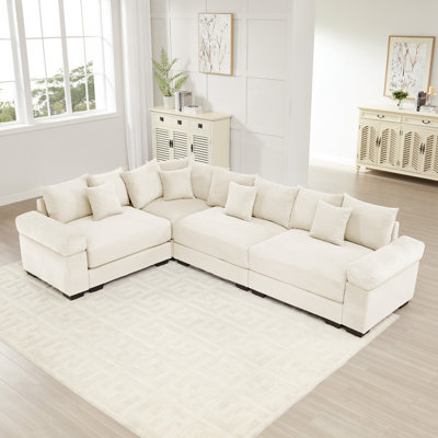 Canapé modulaire surdimensionné surdimensionné en nuage, canapé modulaire convertible et accoudoirs très larges à assise profonde, 13 coussins décoratifs en velours côtelé de qualité supérieure, conception ergonomique, assemblage facile, pour les salons, beige