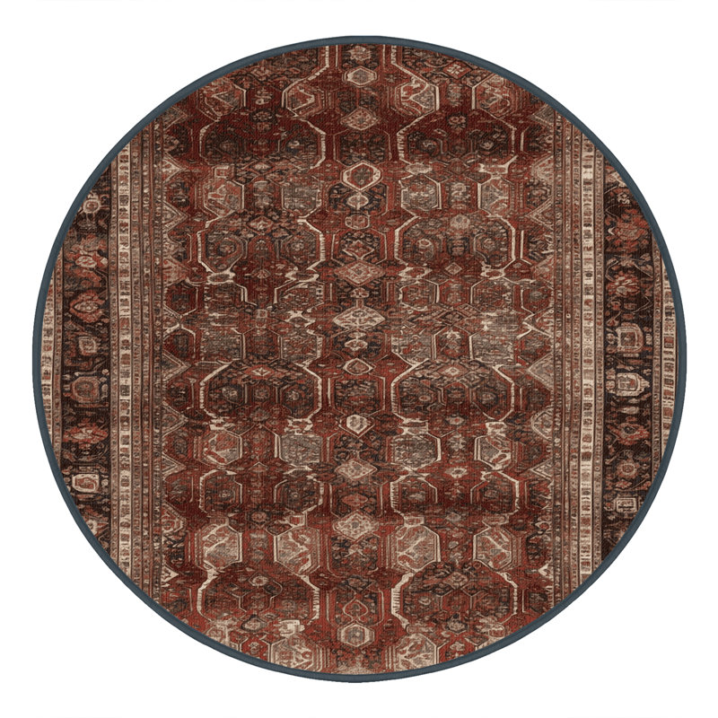Machine Washable Persian Brown Area Rug, Round 8'