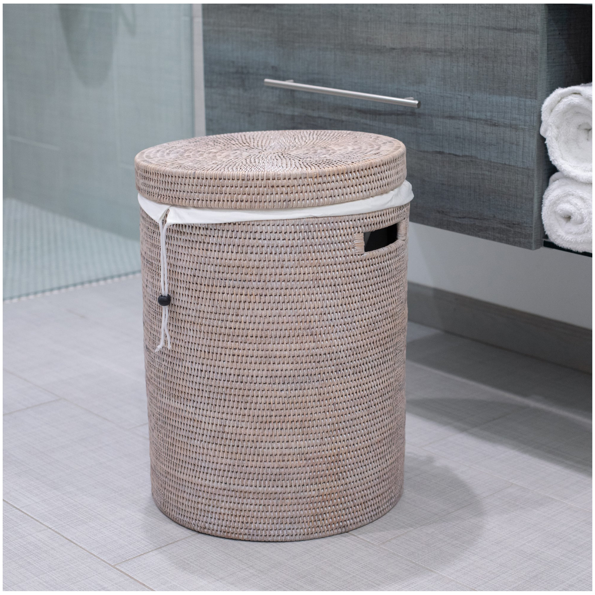 Kana Wicker Laundry Hamper, White Wash