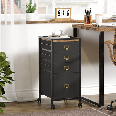 Broadfashion File Cabinets for Home Office, Mobile Filing Cabinet with 4 Drawer File Cabinet Office File Organizer with Wheels Under Desk Storage Cabinet for Home Office Black