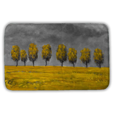 Yellow trees in a field Bath Mat with Non-Slip Backing - Quick Dry Memory Foam Bathroom Rug - Absorbent - Modern Plush Spa-Style - Machine Washable