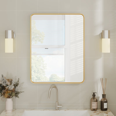 Aluminum Framed Rounded Rectangle Mirror, Wall Mounted Bathroom Vanity Mirror, Modern Horizontal/Vertical Entryway Wall Mirror