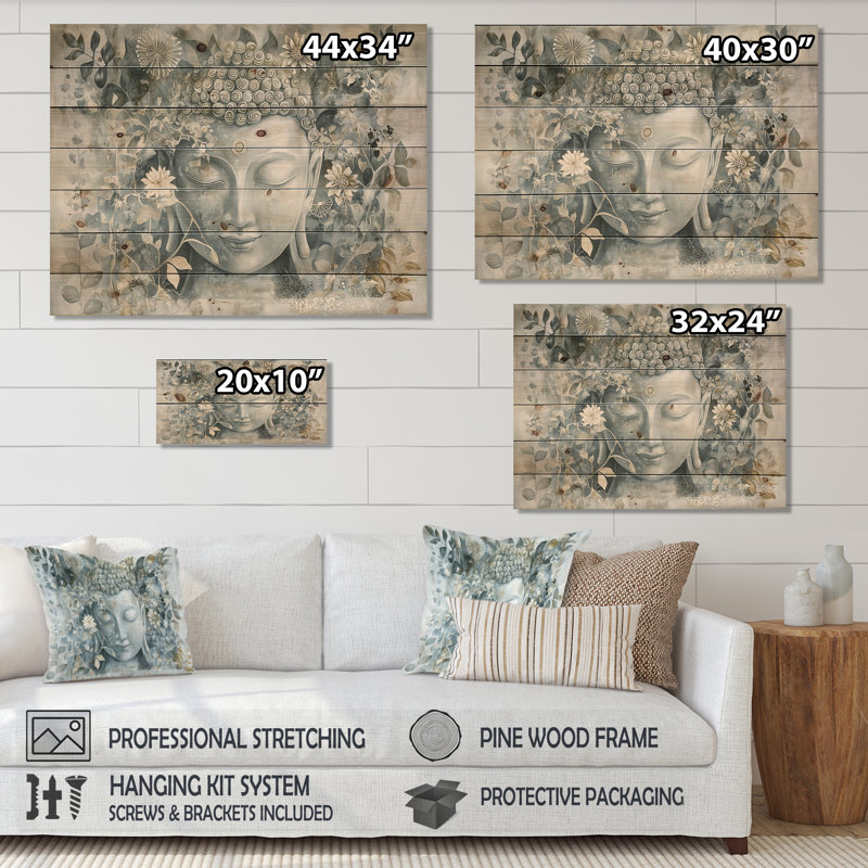 Bouddha gris murmurant le chemin du bouddhisme II - Décoration murale traditionnelle en bois sur bois de pin naturel