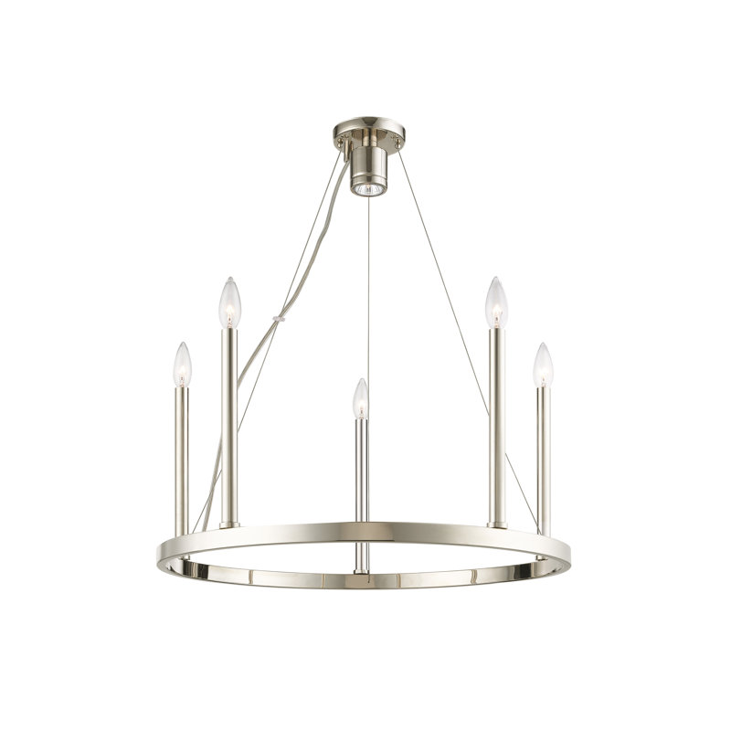 Lustre en roue de chariot à 6 lumières de style bougie Gus, Nickel poli