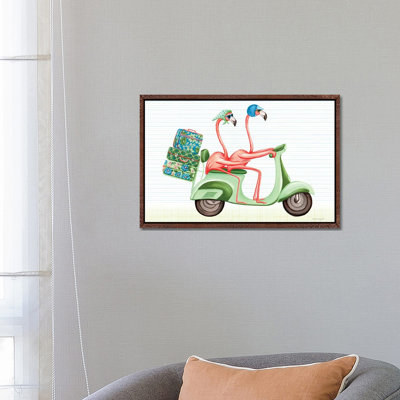 Flamingos Vespa by Amélie Legault - Wrapped Canvas Painting