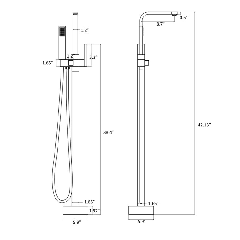 Freestanding Bathtub Faucet With Shower Function And Handheld Unit Detachable Hand