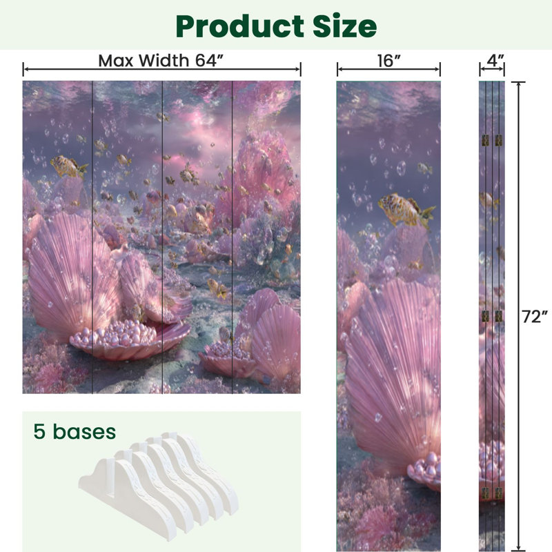 Cloison pliante 4 panneaux paravent Royal Underwater Fantasy World, 4, 71" H x 64" W x 1" D
