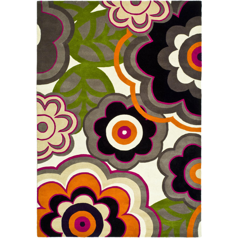 Tapis vert / gris / noir en laine touffeté à la main Candelo, Rectangle 7 pi 6 po x 9 pi 6 po
