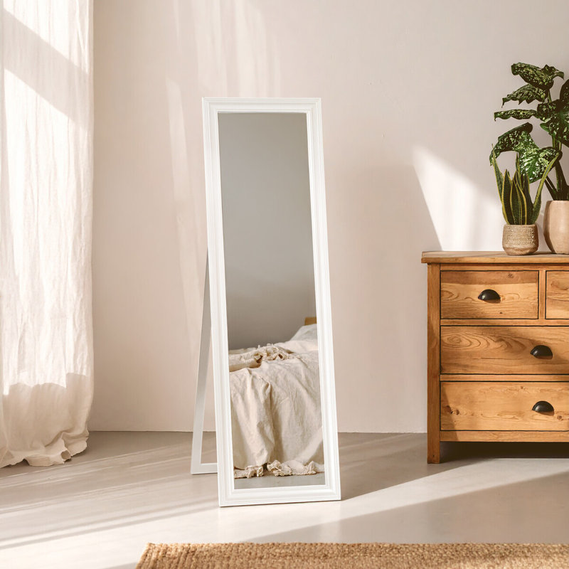 Wood Floor Mirror, Grey