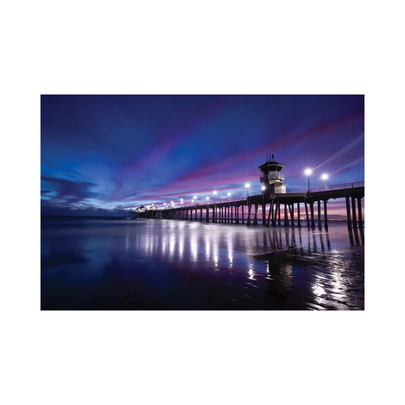 Huntington Beach Pier At Dusk, California, USA - Wrapped Canvas Print, 20.32 cm H x 30.48 cm W