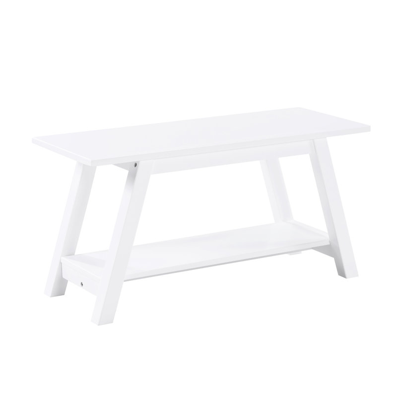 Banc blanc en bois massif avec tablette - l 36,33 po x P 14,8 po H polyvalent pour l'intérieur de la chambre et du vestibule