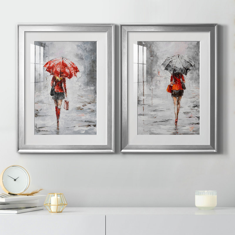 City magasiner III - ensemble de 2 reproductions d'art, H 18,5 po x l 49 po x P 1,5 po, Papier avec cadre argenté, Blanc