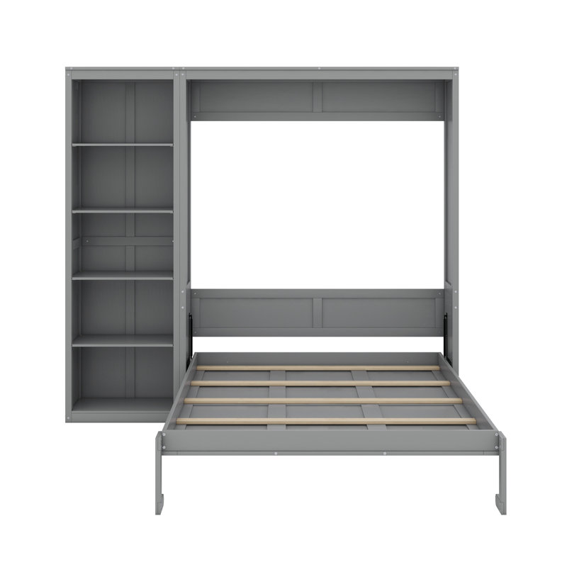 Lit escamotable mural Ell Elletsville avec tablettes, Blanc, Double