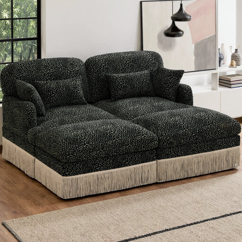 Canapé Chenille, Vert/noir
