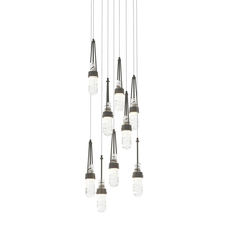Link 9 - Light Pendant, Long: 19" to 130", Clear with White Threading Glass, Natural Iron