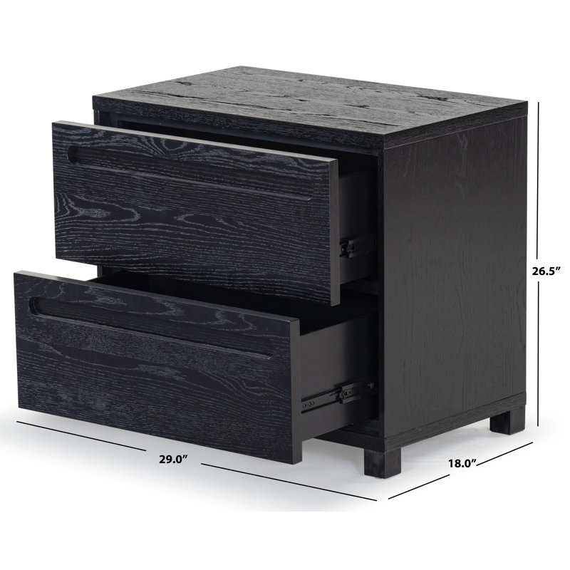 Tobiette 2 Drawer Wood Nightstand, Black