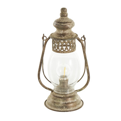 Metal Distressed Antique Style Lantern Bronze Accent Lamp
