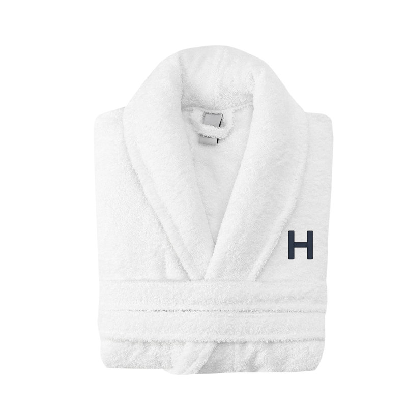 Peignoir monogramme en coton turc châle, H, Blanc