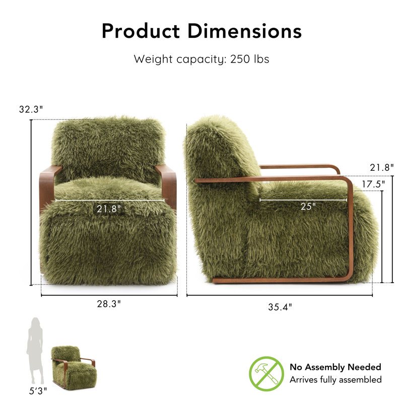 Harry Soft Long-Haired Upholstered Accent Chair, Green